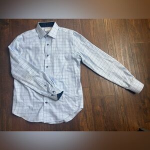 Men's White & Blue Checkered Dress Shirt